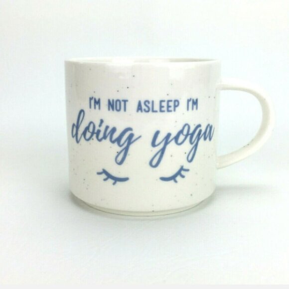 THRESHOLD Porcelain Speckled I'm Not Asleep I'm doing Yoga 12 oz Mug - Picture 1 of 5